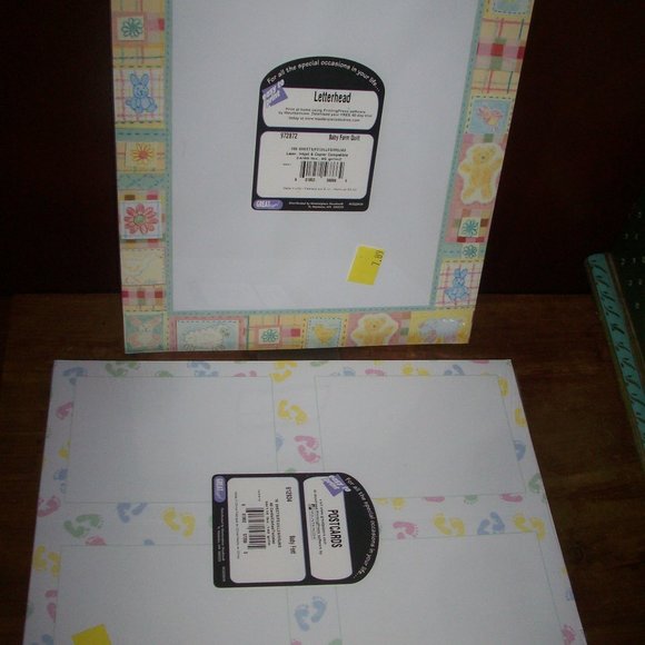 Baby Theme Stationery Great Paper Baby Farm Quilt Letterhead 100 pc & Postcards - Picture 1 of 5
